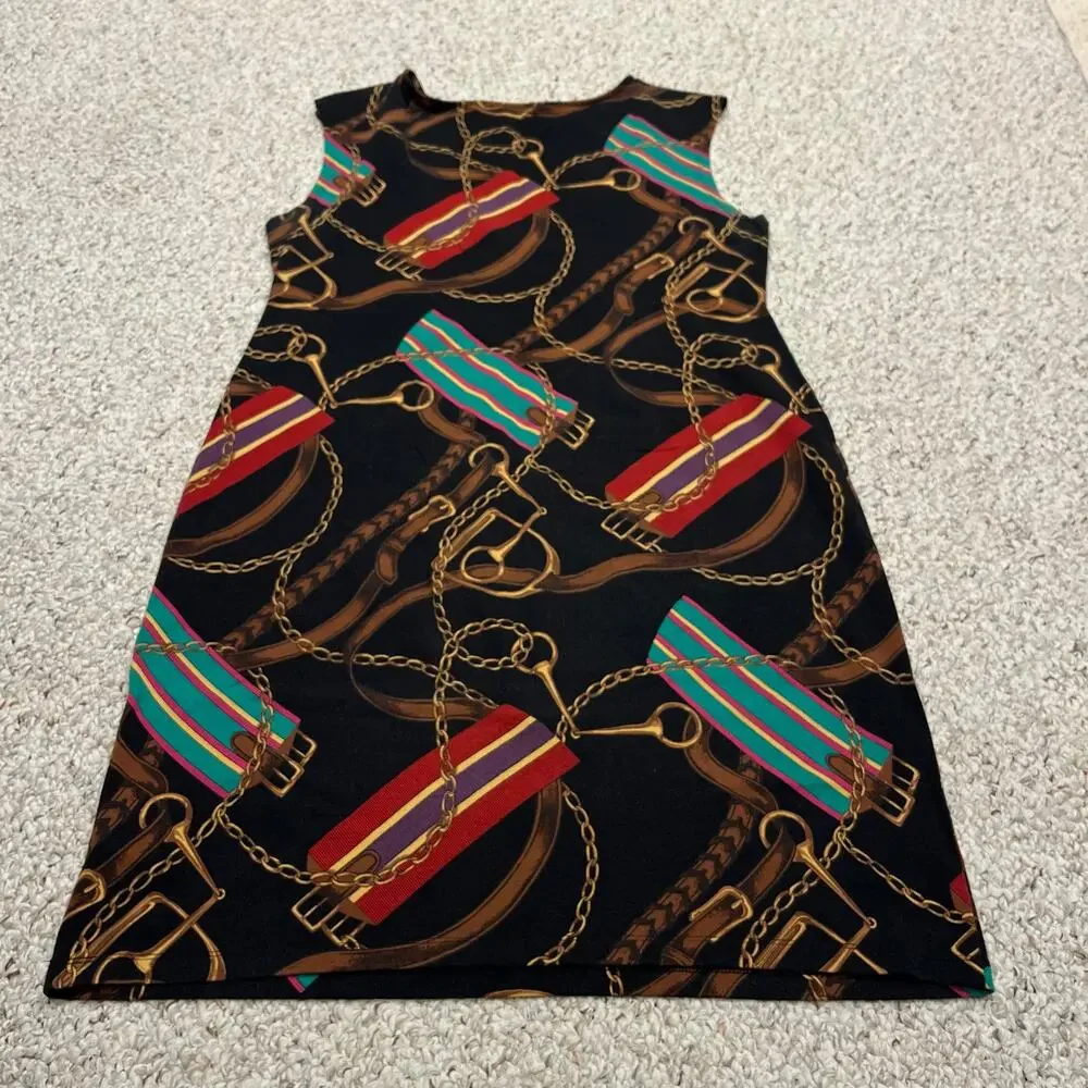 Lauren Ralph Lauren Equestrian Chain Print Sleeveless Dress Sz XL Preppy Classic - Picture 7 of 7